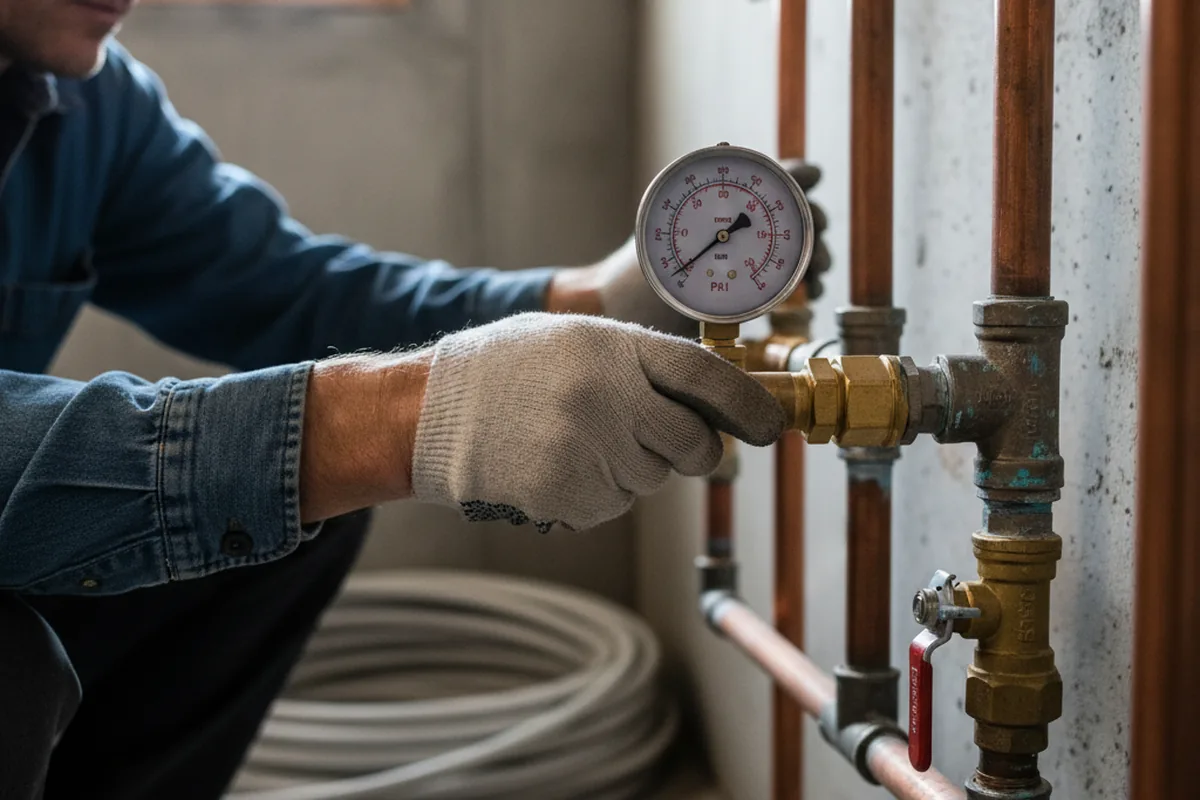 Pressure testing a repaired line during Water Line Repair in Thorndike